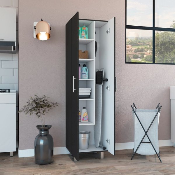 Nala Cleaning Cabinet, Double Door, Four Legs, Five Shelves, Black/White, Tuhome, Mfr#: MWB7675